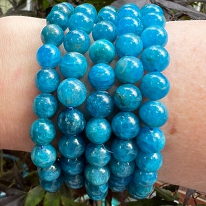 Blue Apatite Crystal Beaded Bracelet  AAA+ Creativity / Meditation / Creativity 8mm