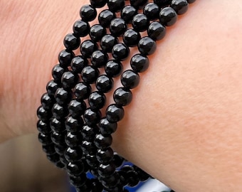 Black Obsidian Crystal Beaded Bracelet 4mm AAA+ Powerful / Creative / Protective