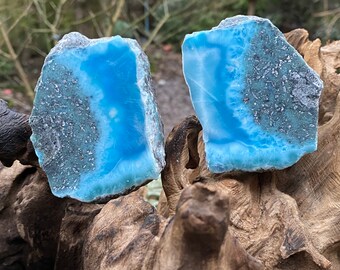 Large Larimar Double Matching Geode Dolphin Stone AAA+ : 2