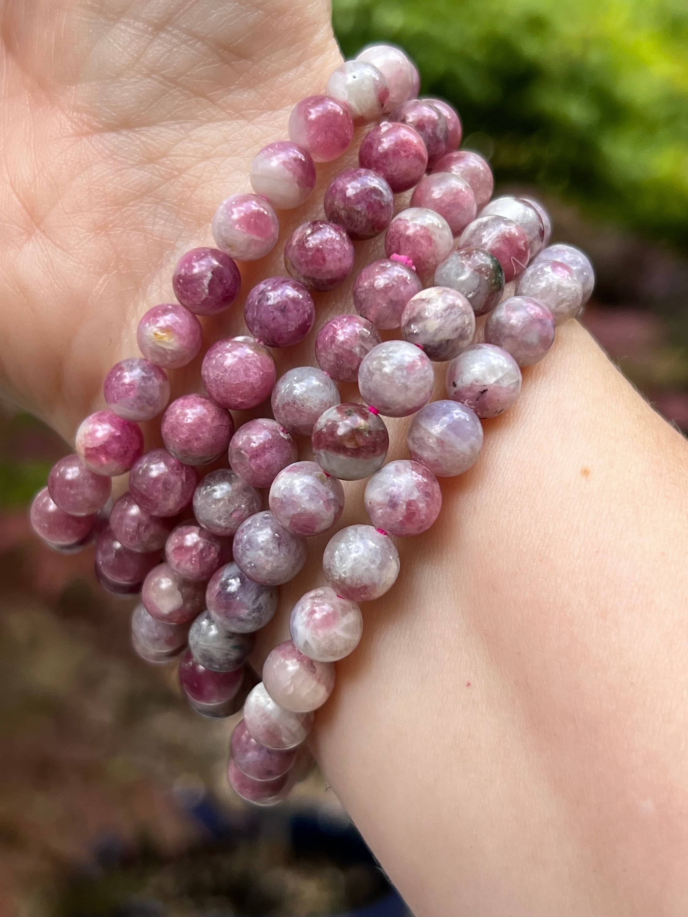 Bracciale di perline al quarzo rosa, quarzo fragola e rodonite