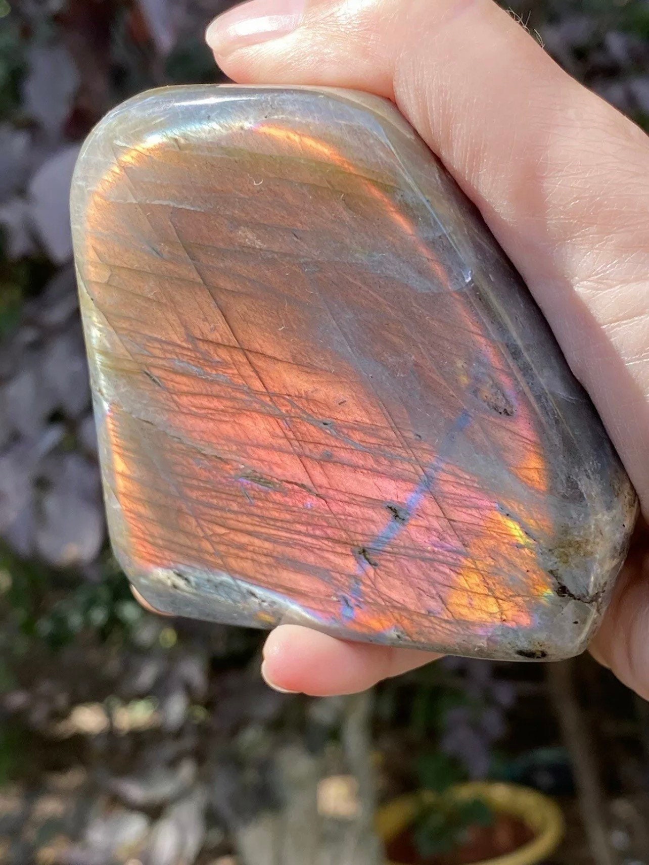 Pink Orange Sunset Labradorite Iridescent Crystal Freeform AAA+