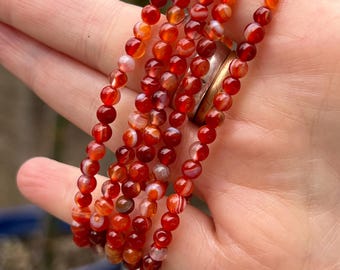Carnelian Fine Grade Bracelet, 4mm Round Beads, Natural Crystal Gemstone, Elasticated Stretch Bracelet