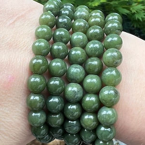 Nephrite Jade Crystal Beaded Bracelet 8mm