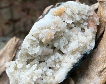 Prehinite White Natural Geode With Orange Stillbite Poona 319g 10
