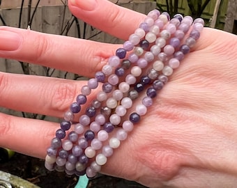 Lepidolite Crystal Beaded Bracelet 4mm Transition /Sleep Aid / Emotional Healer AAA+