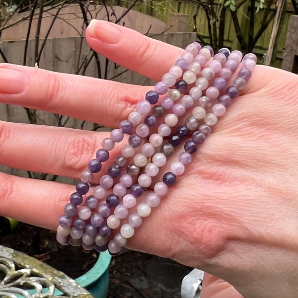 Armband met lepidolietkristalkralen 4 mm Overgang / Slaaphulp / Emotional Healer AAA+