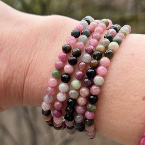 Watermelon Tourmaline Crystal Beaded Bracelet 4mm AAA+