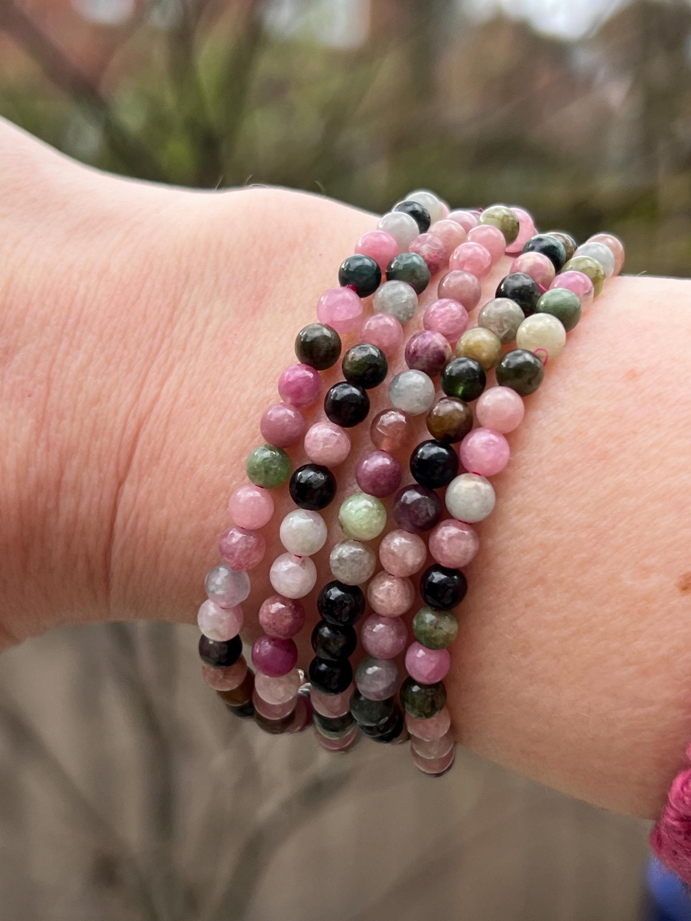 ウォーターメロントルマリンクリスタルビーズブレスレット 4 mm AAA+