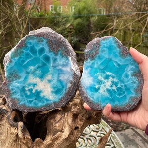 Large Larimar Double Matching Geode Dolphin Stone AAA+ : 3013g