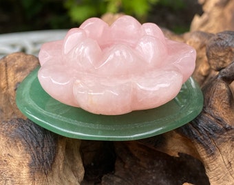 Rose Quartz And Green Aventurine Lotus Flower Crystal Ball Stand
