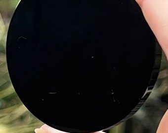 Black Obsidian Scrying Mirror 6cm Polished Crystal Divination Mirror with Stand