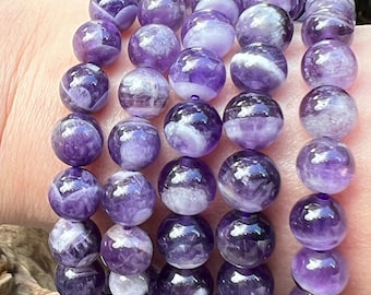 Chevron Amethyst Crystal Beaded Bracelet 8mm : Tranquility Wisdom Intuition