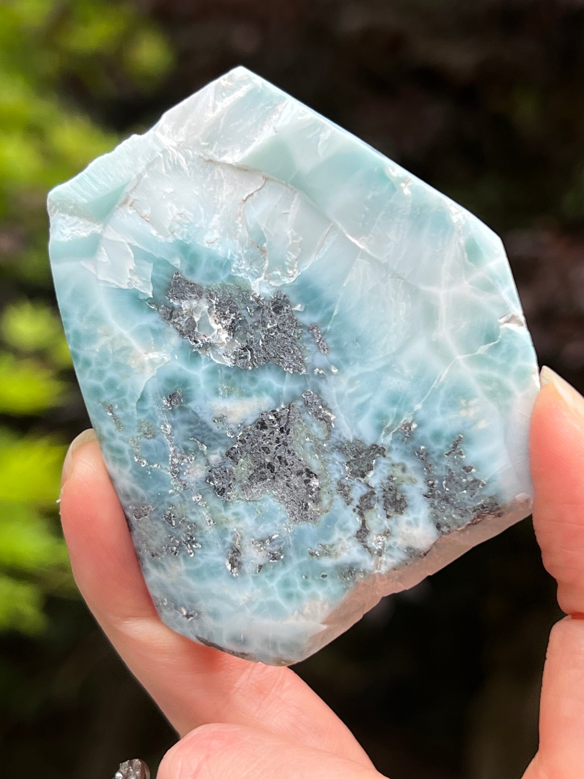 Large Larimar Slice Slab Dolphin Stone AAA+ : Peace / Love