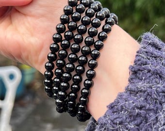 Black Tourmaline Crystal Beaded Bracelet 6mm AAA+