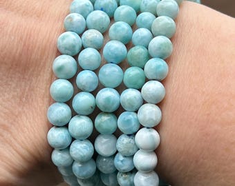 Larimar Crystal Beaded Bracelet 6mm Dolphin Stone AAA+ Peace Love Tranquility