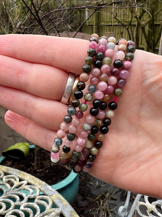 ウォーターメロントルマリンクリスタルビーズブレスレット 4 mm AAA+