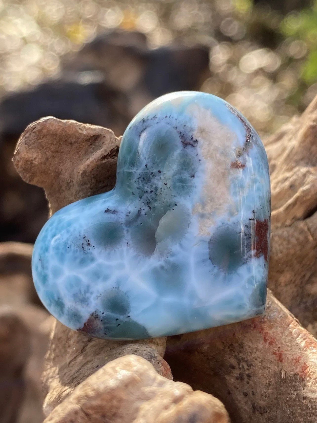 Larimar Heart Deep Blue Dolphin Stone AAA+ : Peace / Love