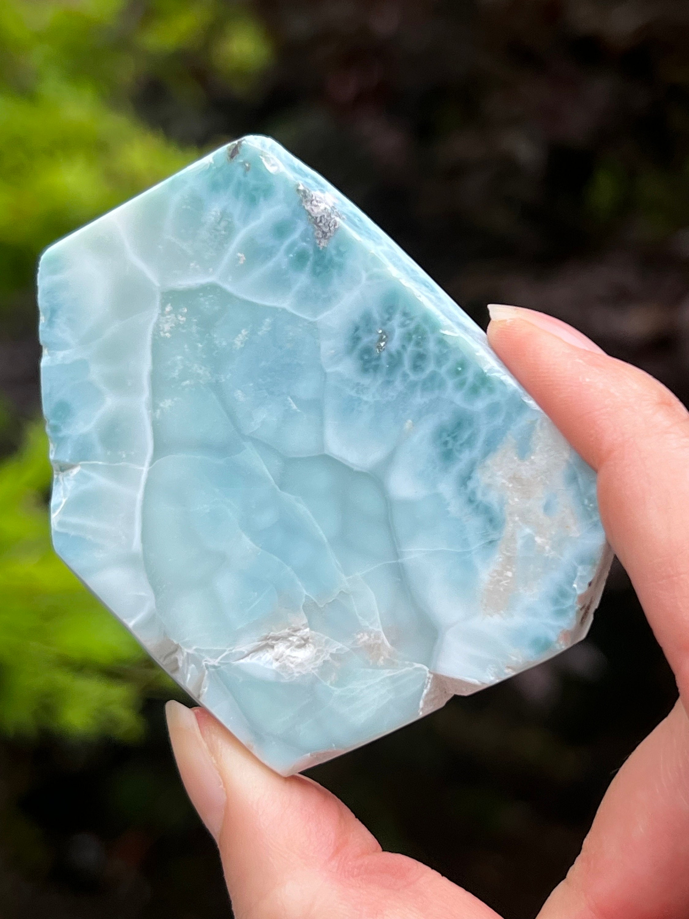 7インチF#+30 Larimar Mother of Platinum Large Larimar Slice Slab Dolphin Stone AAA+ : Peace / Love