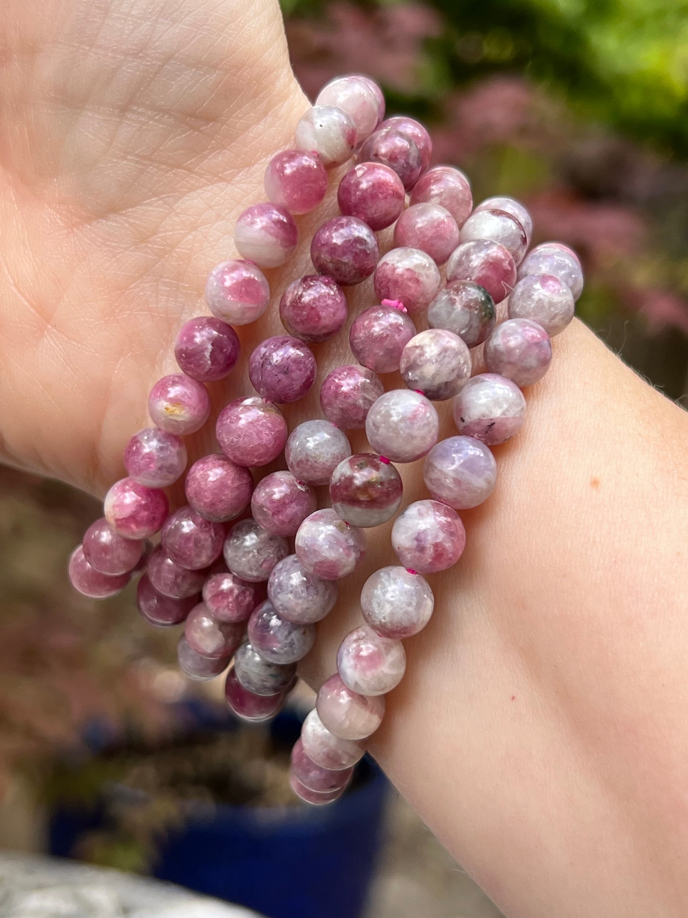 High Grade Pink Tourmaline Plum Blossom Quartz Crystal Beaded