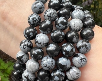 Snowflake Obsidian Beaded Bracelet 8mm