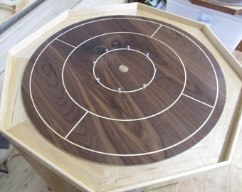 Crokinole board with 26 inch tournament size with Walnut top and maple bottom and sides.