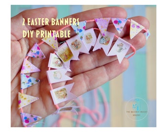 Miniature Bunting Rabbit Printable in 12th Scale for Dollhouse Display