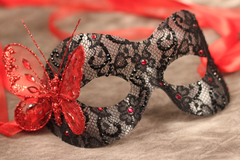 Masquerade Ball Mask Custom Made Rhinestone Butterfly Mask Black