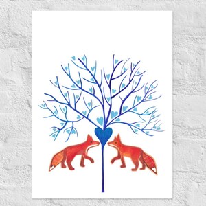 Stampa di albero con cuore e volpi / Regalo di nozze per gli amanti delle volpi