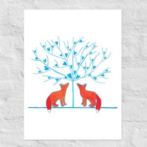 Stampa artistica "Volpi e l'albero della vita" / Stampa illustrativa "Volpi innamorate"