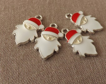 4 Father Christmas face charms, Santa Claus pendants, enamel Xmas charm, jewellery making, Yule craft supplies,  festive projects