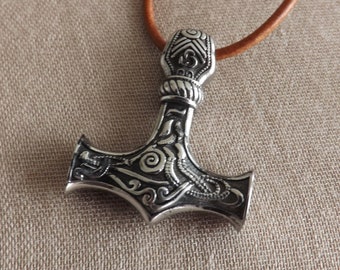 Thor's Hammer pendant, Stainless Steel Viking pendant, Mjölnir, Norse mythology, Nordic pendant, brown Indian leather cord