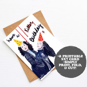 Killing Eve Sandra Oh Jodie Comer Hand Drawn Birthday Card