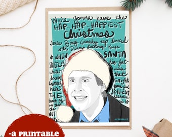 National Lampoon's Christmas Vacation Clark Griswold Inspired Holiday Christmas Hand Drawn Card