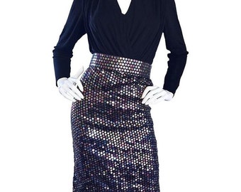Louisa Nevins 1980s Sexy Sequin Vintage Dress ~ Neiman Marcus LBD Wiggle BodyCon Dress ~ Grecian Size 4 -Glam 80s