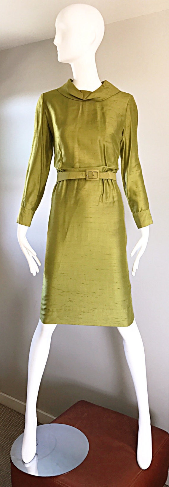 1960s I Magnin Chartreuse Green Silk Shantung 3 P… - image 2