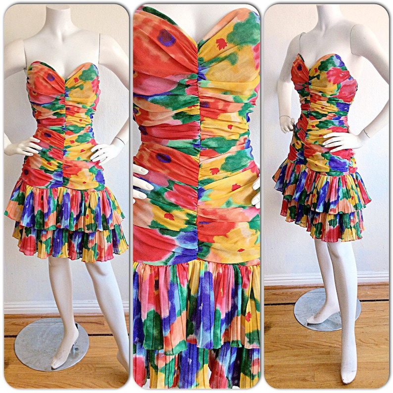 Sexy Vintage Watercolor Colorful Cha Cha Dress / Ruffle Skirt | Etsy