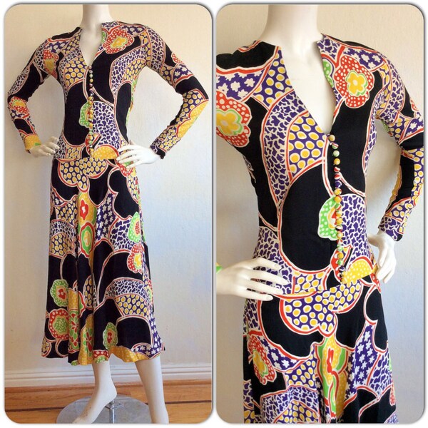 Ossie Clark Celia Birtwell Vintage Radley Dress ~ Op Art Art Deco Moss Crepe Retro Dress Quorum London Sexy Mod Dress Joseph Magnin