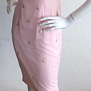 1960s Lilli Diamond Pin-Up Dress / Vintage Pale Pink Dress w/ Sequins & Beads / Bombshell Wiggle Silk Chiffon Dress / New w/ Tags image 4