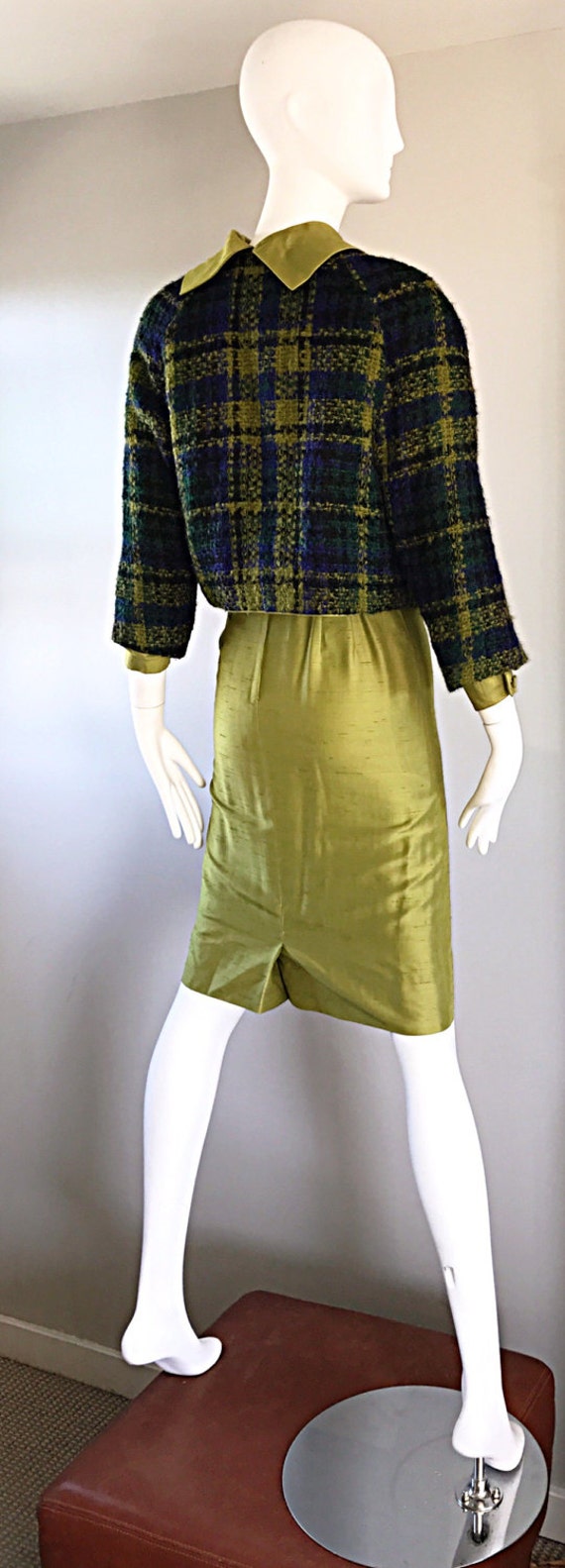 1960s I Magnin Chartreuse Green Silk Shantung 3 P… - image 4