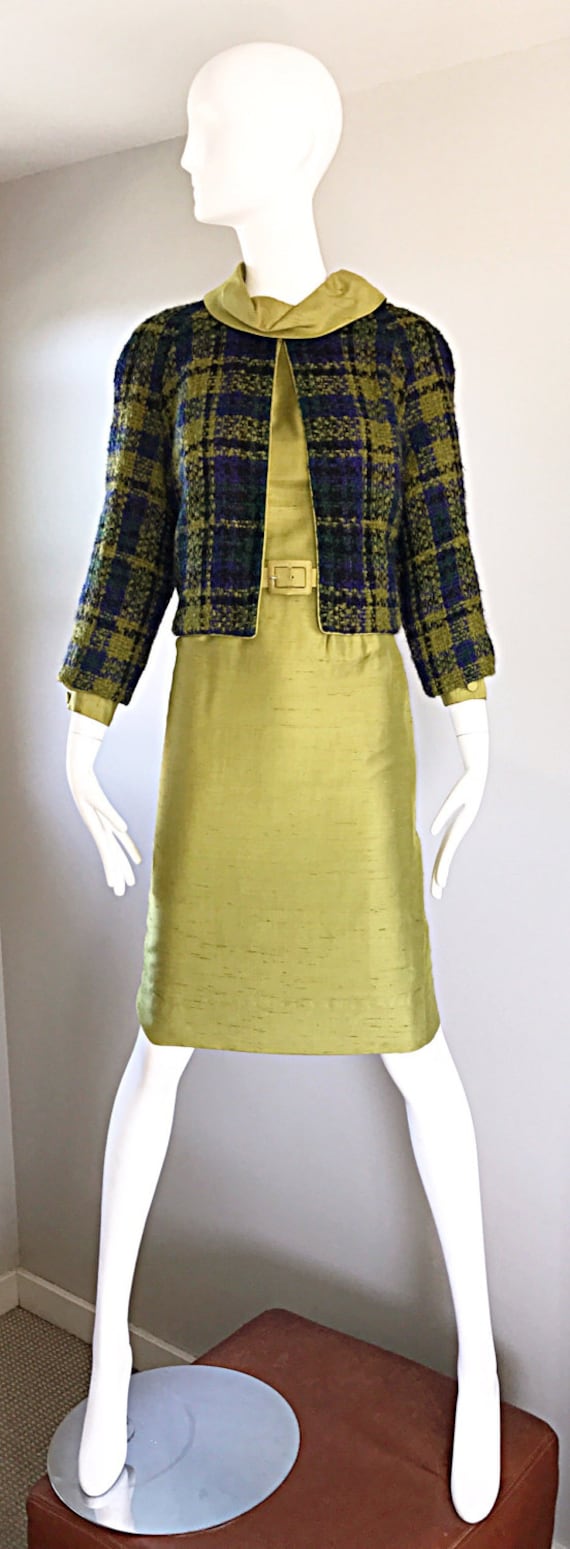 1960s I Magnin Chartreuse Green Silk Shantung 3 P… - image 3