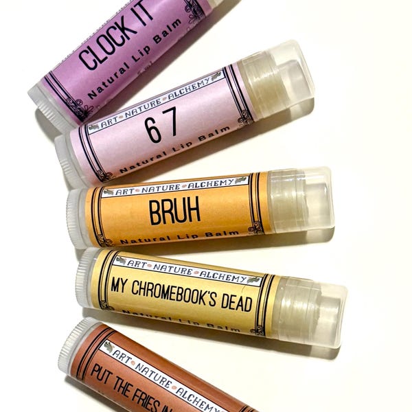 Gen Alpha/Gen Z Lip Balms skibidi rizz gyat bruh knee surgery brainrot sigma  67 6 7 aura main character my chromebook's dead teacher gift