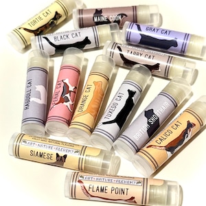 Cat Person Lip Balms (tabby black orange tortie tuxedo flame point maine coon british shorthair siamese feral gray calico ragdoll cat)