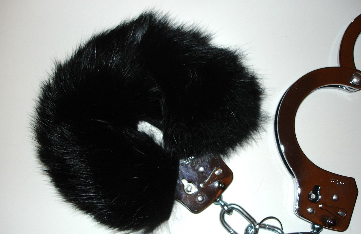 BDSM Handcuffs BLACK Real Rabbit FUR Hand cuffs Fur | Etsy