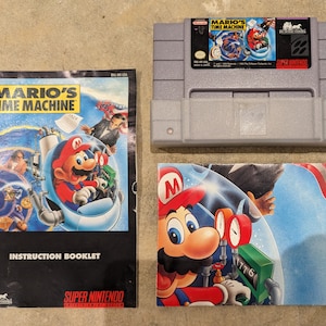 Mario&#39;s Time Machine (Super Nintendo Entertainment System, 1993) SNES Cartridge Poster Manual Instruction Book
