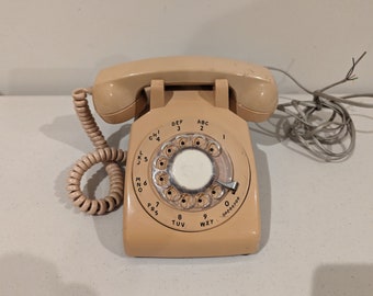 Téléphone de bureau rotatif Carlson Stromberg vintage - Téléphone couleur beige kaki