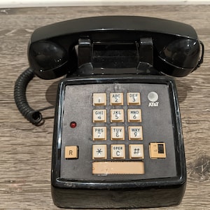 AT&T Technologies Black with White or Cream Touch-Tone Push Button Phone - Vtg Telephone