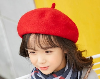 14 Colors Fall Winter Child Wool Beret Girls Solid French Beret Cap with Size Adjustable String Red Black Birthday Christmas Gift