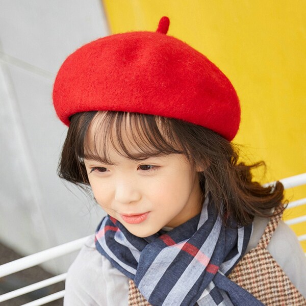 14 Colors Fall Winter Child Wool Beret Girls Solid French Beret Cap with Size Adjustable String Red Black Birthday Christmas Gift