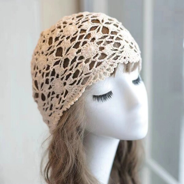 New Arrival women summer crochet beanie hat cotton hat women light weight hollow flower beanie