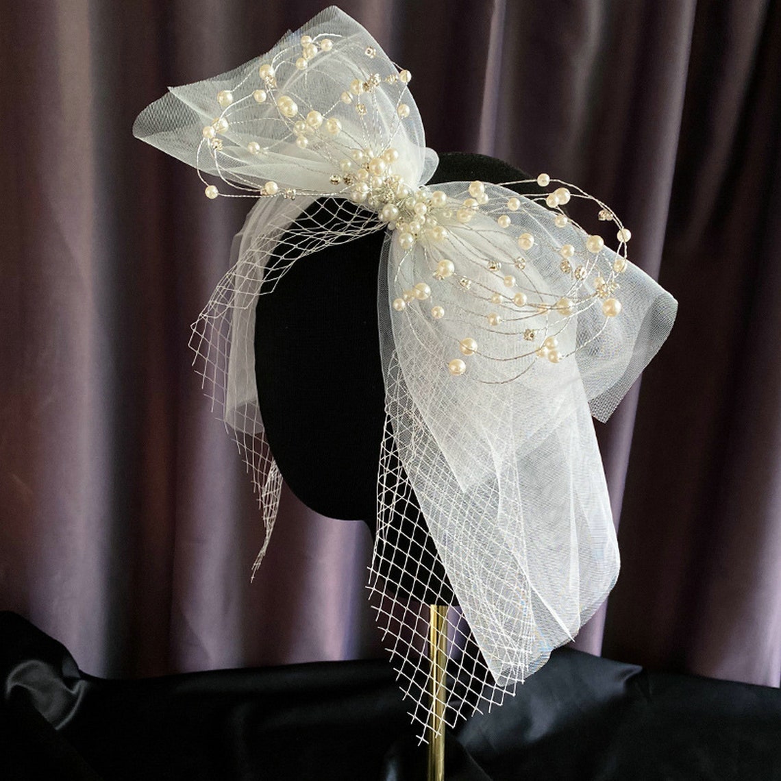 NEW women wedding veil bridal hair bow pearls chain hair bow Etsy